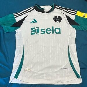 Adidas White Jersey with Teal and Black Collar